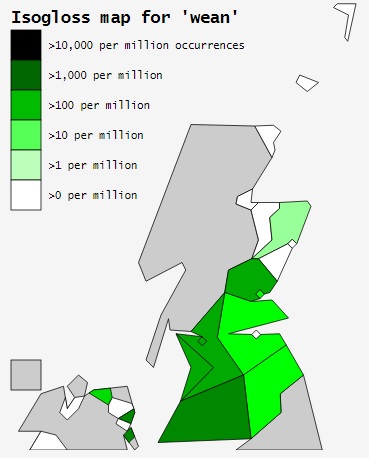 isogloss map of where in Scotland the word wean is used